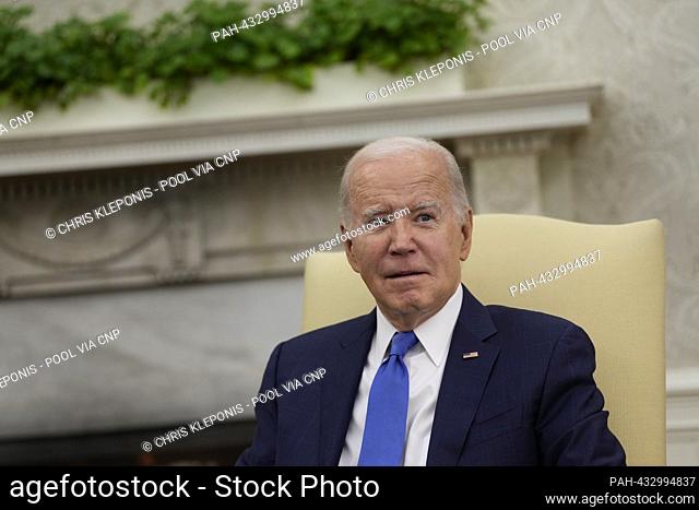United States President Joe Biden holds a bilateral meeting with President Luis Abinader of the Dominican Republic in the Oval Office of the White House in...
