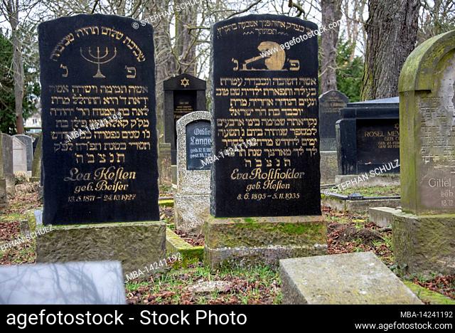 Germany, Saxony-Anhalt, Magdeburg, tombstones in the Jewish cemetery