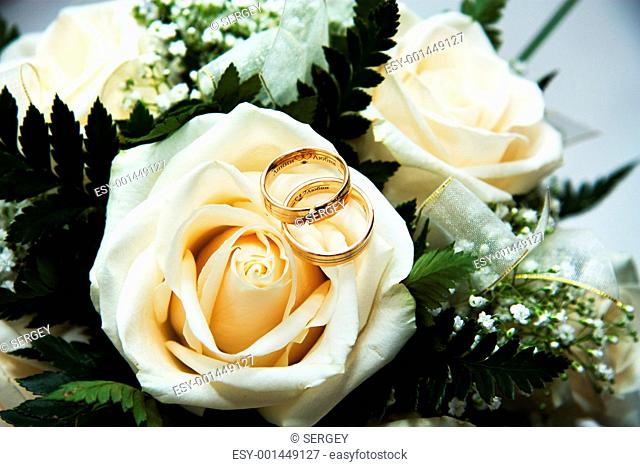 ring on the wedding bouquet