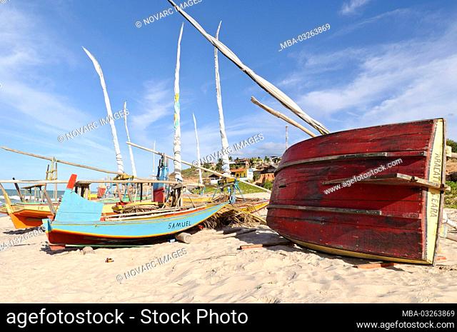 Sailing boats on the beach at Canoa Quebrada, Cear , Brazil, South America