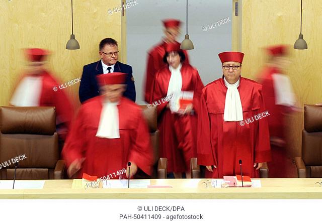 Judges of the second senate of the Federal Constitutional Court of Germany (BVerfG), (L-R) Peter Huber, Peter Mueller, Sibylle Kessal-Wulf, Doris Koenig