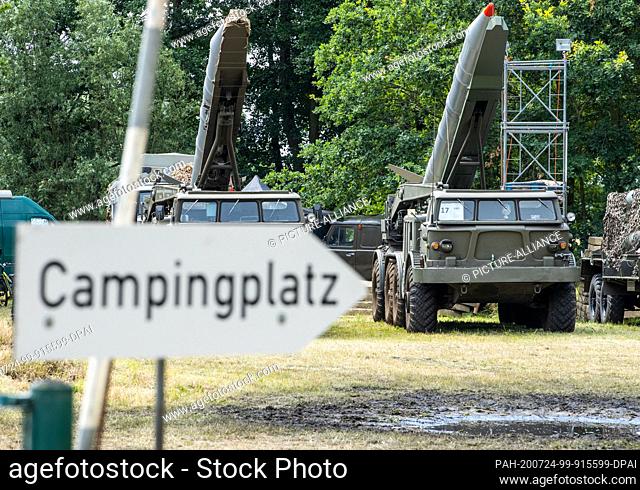24 July 2020, Saxony-Anhalt, Beuster: A four-axis rocket launcher of the Soviet Red Army type Sil 135, built in 1966, is on display at the Blue Light Days in...