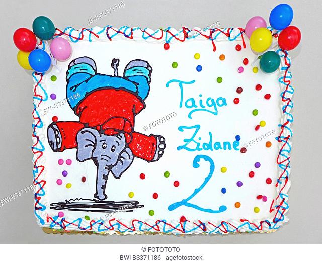 colorful children-birthday cake for Taiga having his second birthday