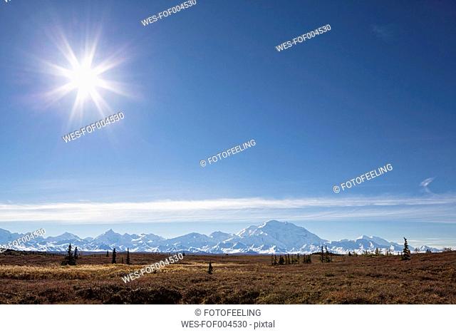 USA, Alaska, View of Mount Mckinley with Tundra in autumn at Denali National Park
