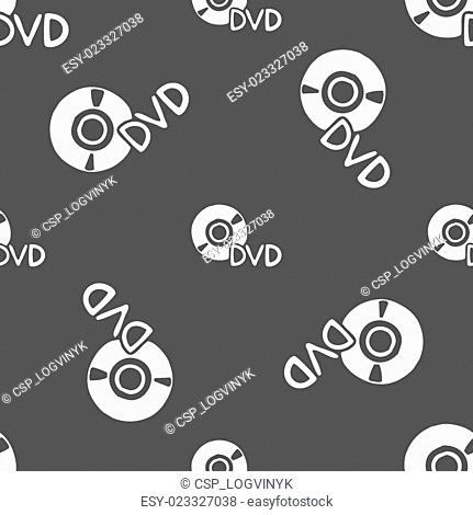 dvd icon sign. Seamless pattern on a gray background. Vector