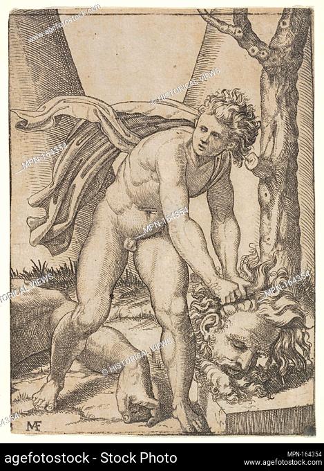 David with the head of Goliath. Artist: Marcantonio Raimondi (Italian, Argini (?) ca. 1480-before 1534 Bologna (?)); Artist: ?After Raphael (Raffaello Sanzio or...