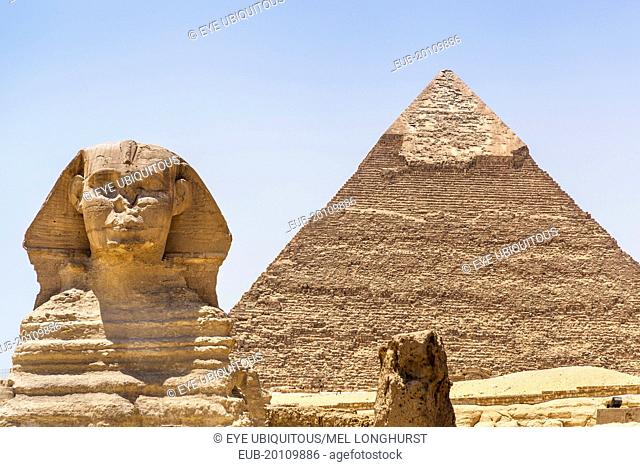The Great Sphinx and Pyramid of Khafre, also known as Pyramid of Chephren