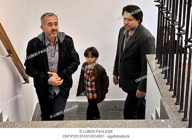 Syrian refugee who became known around the world because he was kicked by Hungarian camerawoman Petra Laszlo, Osama Abdul Mohsen (left) and his son Zaid...