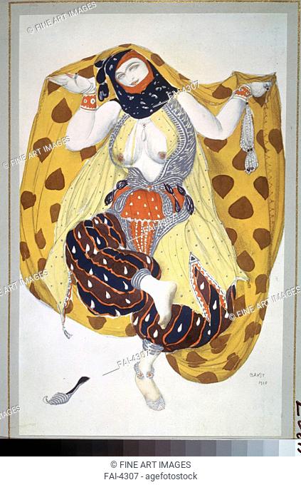 Odalisque. Costume design for the ballet Sheherazade by N. Rimsky-Korsakov. Bakst, Léon (1866-1924). Watercolour, Gouache on Paper