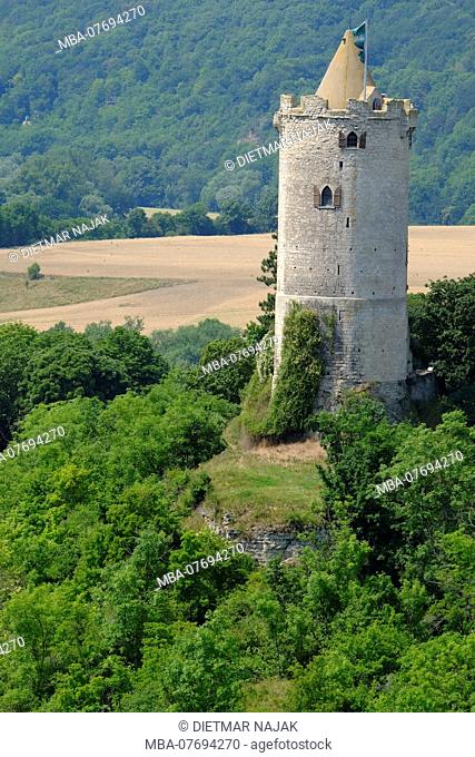 View from Rudelsburg Castle to Saaleck Castle near Saaleck, on the Romanesque Road, Bad KÃ¶sen, Burgenlandkreis, Saxony-Anhalt, Germany