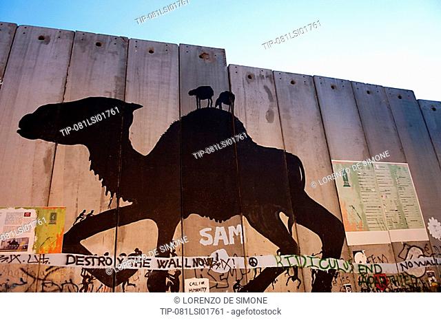 Israel, West Bank, Bethlehem, the security wall with murals
