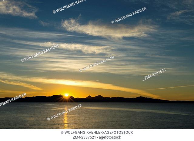 Sunrise over Isla Carmen seen from the town of Loreto, Sea of Cortez, Baja California, Mexico