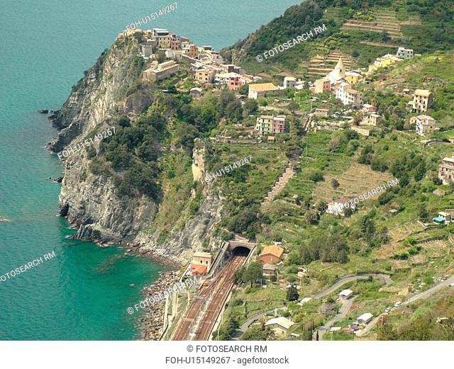 Liguria, Italy, Cinque Terre, Corniglia, Riviera di Levante, Ligurian Riviera, Europe, Scenic view of Corniglia, a Cinque Terre village