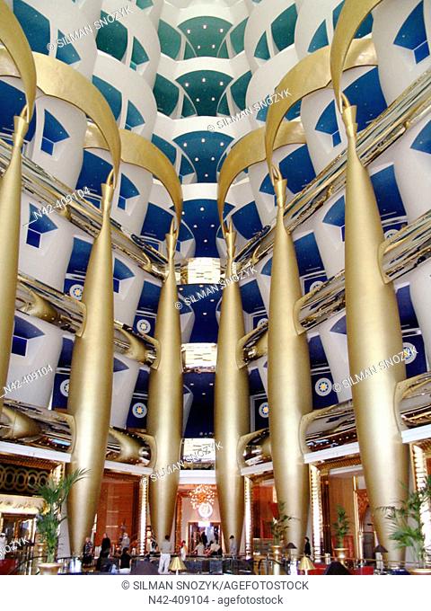 Brilliant lobby of the Burj Al Arab Hotel, Dubai, United Arab Emirates