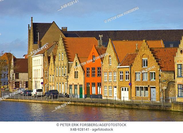 Houses by one of the canals in Bruges Belgium Europe