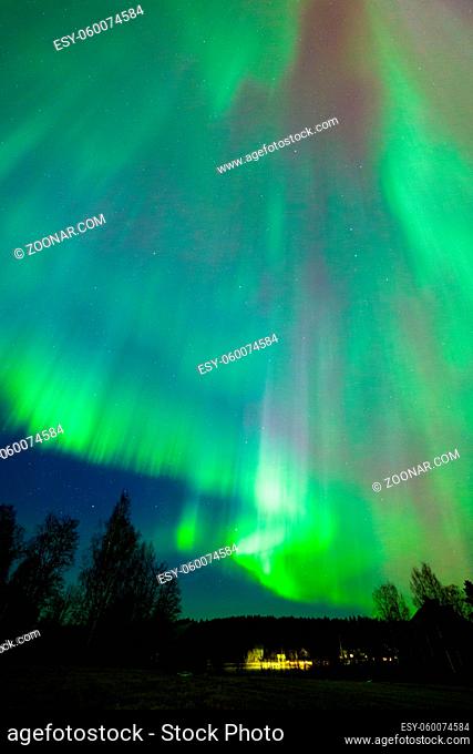 Northern lights aurora borealis landscape in Finland