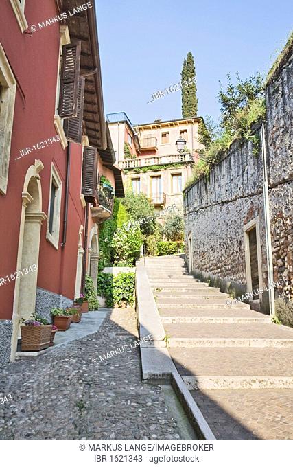 Staircase to Castel San Pietro castel, Verona, Veneto, Italy, Europe