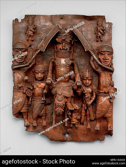 Plaque: Equestrian Oba and Attendants. Date: 1550-1680; Geography: Nigeria, Court of Benin; Culture: Edo peoples; Medium: Brass; Dimensions: H