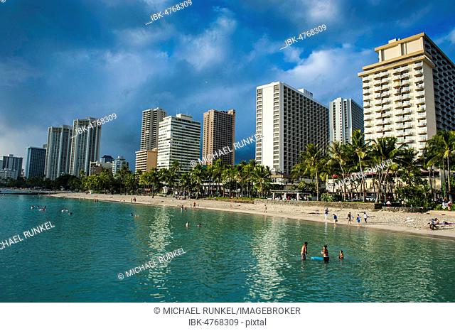 High rise hotels on Waikiki Beach, Oahu, Hawaii, USA