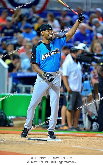 MLB All-Star Legends and Celebrity Softball at Marlins Park in Miami, Florida Featuring: Jamie Foxx Where: Miami, Florida