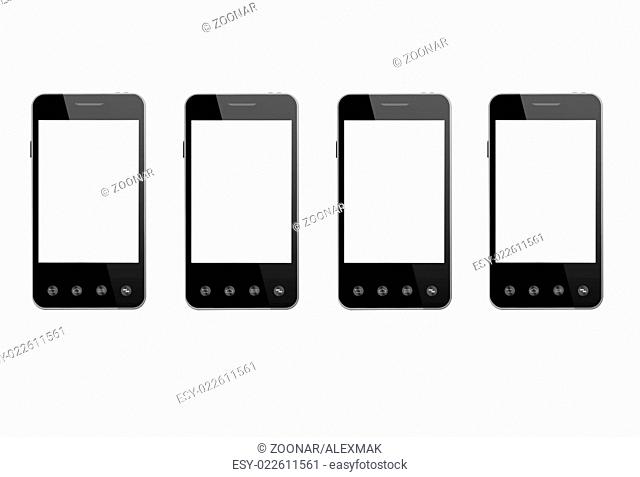 four modern smart-phones isolated on the white bac