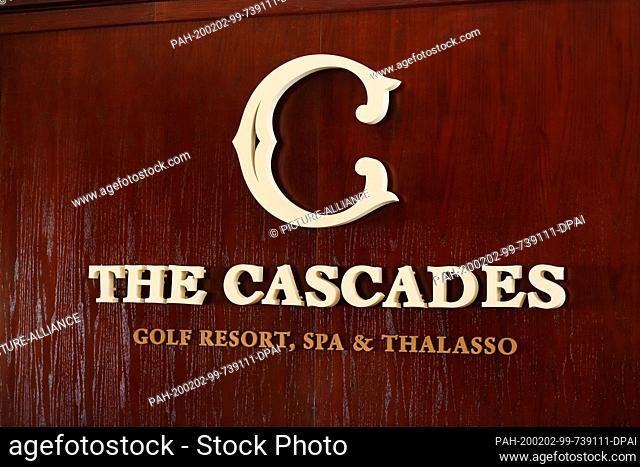 31 January 2020, Egypt, Hurghada: The logo of the hotel ""The Cascades"" Golf Resort, SPA and Thalasso. Photo: Gerald Matzka/dpa-Zentralbild/ZB