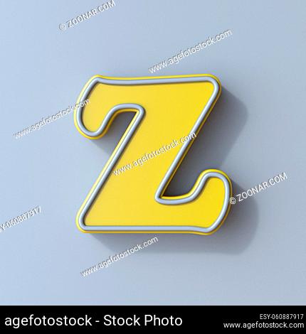 Yellow cartoon font Letter Z 3D render illustration isolated on gray background
