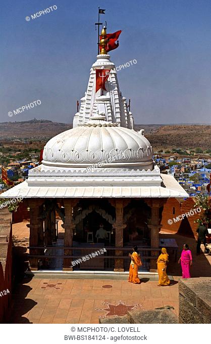 The CHAMUNDA DEVI TEMPLE is dedicated to the Hindu goddess DURGA near the MEHERANGARH FORT, India, Rajasthan, Johdpur