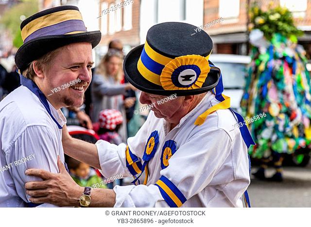 Traditional Morris Dancers Performing In The High Street, Lewes, Sussex, UK