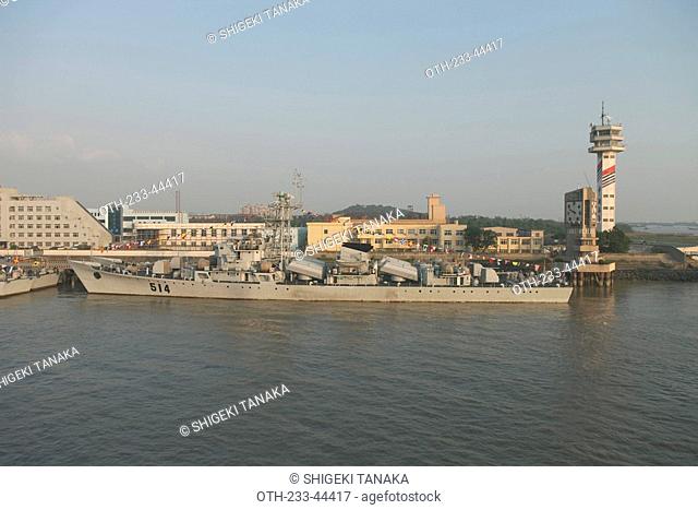 Destroyers of P. L. Navy at port of Wusongkou Huangpu River, Shanghai, China