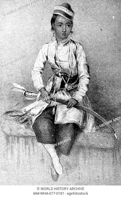 19th century illustration depicting a young Indian Prince with ceremonial sword c1840