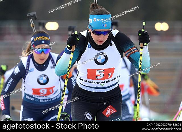 Julia Simon of France in action during the World Cup biathlon women's 4x6 km relay race in Nove Mesto, Czech Republic, March 7, 2020
