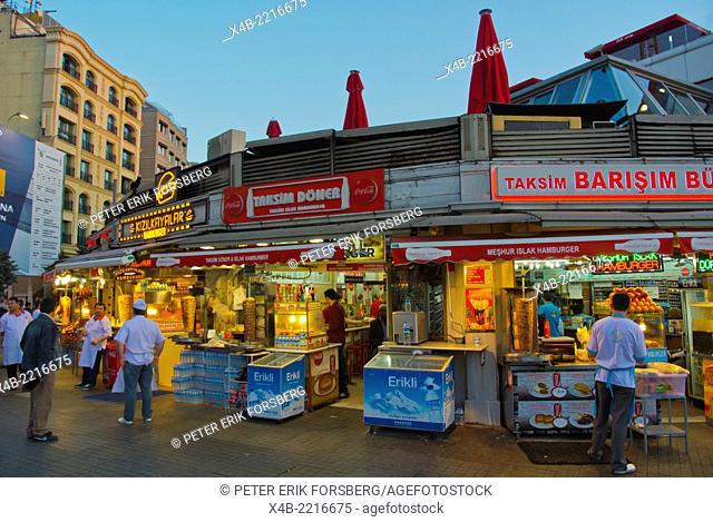 Kebab restaurants, Taksim square, Beyoglu district, central Istanbul, Turkey, Eurasia