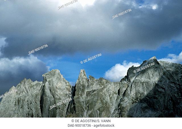 Clouds on the Ago di Sciora, the Sciora Dadent and the Sciora Dafora, Val Bondasca, Grisons, Switzerland