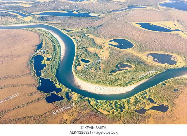 Aerial view of the Kobuk River and surrounding wetlands, Artic Alaska, summer