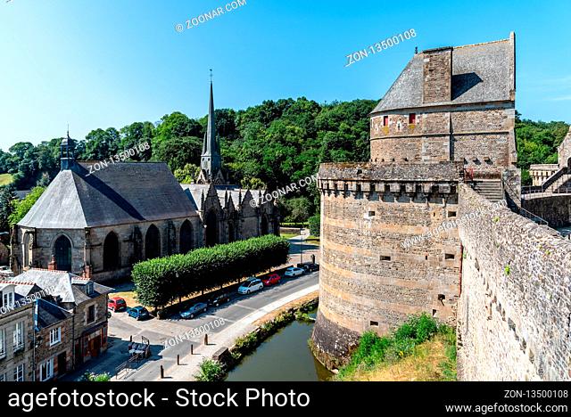 Fougeres, France - July 25, 2018: The medieval castle in the town of Fougeres a sunny day of summer. Ille-et-Vilaine, Brittany