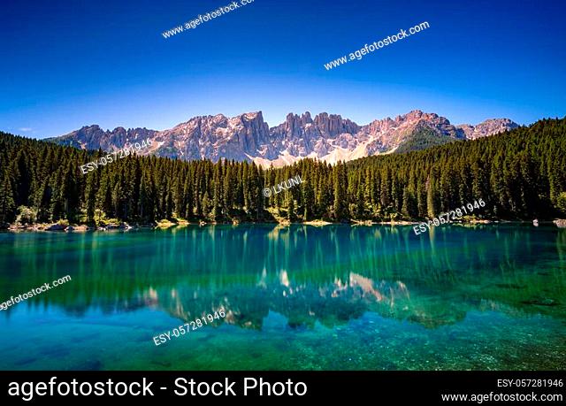 Karersee lake in the Dolomites, South Tyrol, Italy