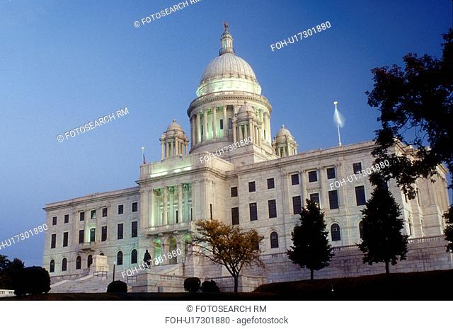 Providence, State House, State Capitol, Rhode Island, RI, The Rhode Island State House in the evening in the Capital City of Providence