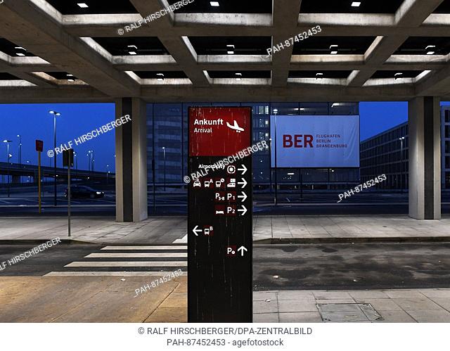 A sign stating ""Arrival"" can be seen in the arrival area of the new Berlin airport BER in Schönefeld, Germany, 22 January 2017