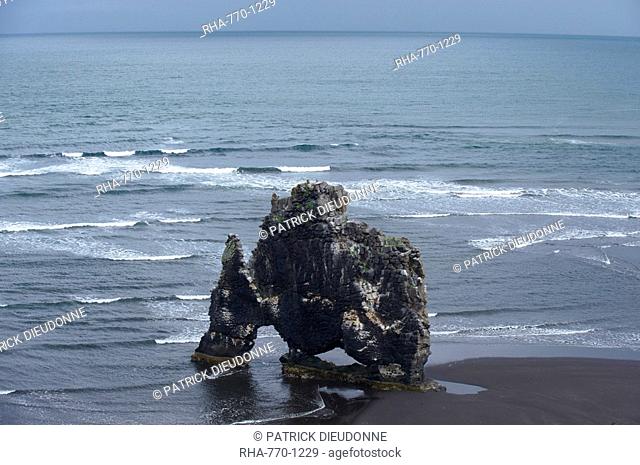 The distinctive sea stack Hvitserkur White Shirt, Vatsnes Peninsula, North coast, Iceland, Polar Regions