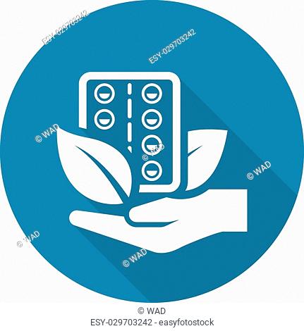 Herbal Medicine Icon with Leaves. Flat Design. Isolated