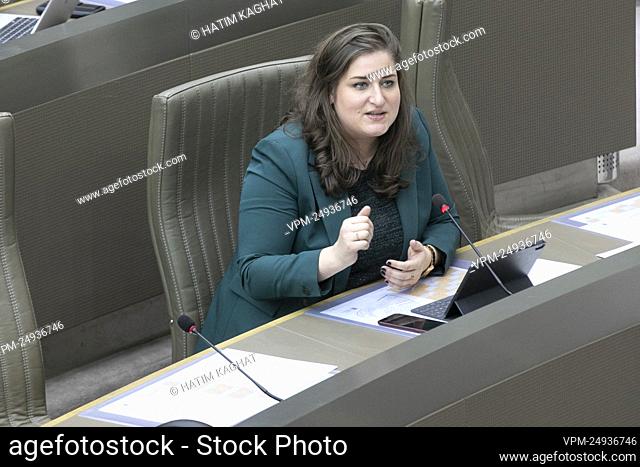 Vlaams Belang's Adeline Blancquaert pictured during a plenary session of the Flemish Parliament in Brussels, Wednesday 23 March 2022
