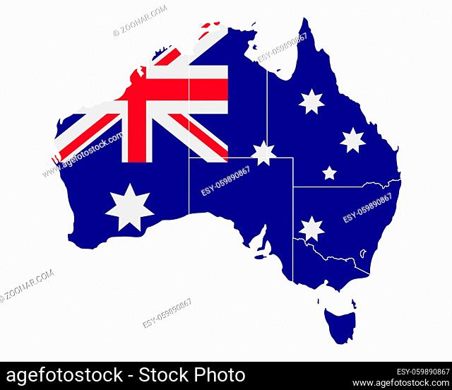 Karte und Fahne von Australien - Map and flag of Australia