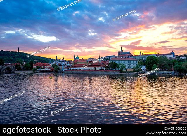 Sunset view of Prague city skyline in Prague, Czech Republic