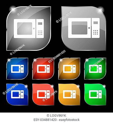 microwave icon sign. Set of ten colorful buttons with glare. Vector illustration