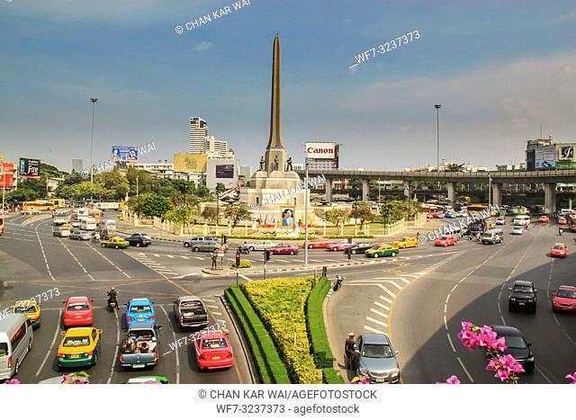 Bangkok - 2010: Victory Monument in Bangkok commemorates the Thai victory in the Franco-Thai War