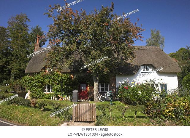 England, Hampshire, Wherwell, Idyllic thatched cottages at Wherwell near Andover in Hampshire