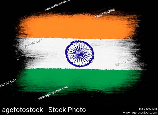 The Indian flag - Painted grunge flag, brush strokes. Isolated on black background