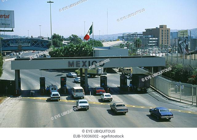 Border crossing check point into Mexico from the United States
