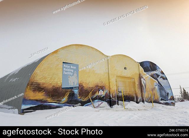 Polar bear painted on frotn of polar bear jail, Churchill, Manitaba, Canada